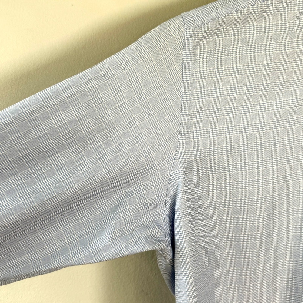 ETRO‎ Luxury Dress Shirt 46 Blue Textured Micro-Check Contrast Spread Collar - Picture 5 of 12